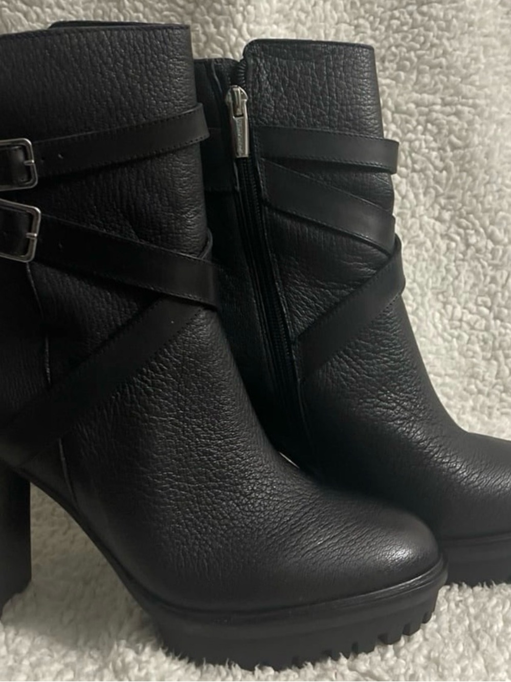 Vince Camuto Black Leather Buckle Strap Ankle Booties